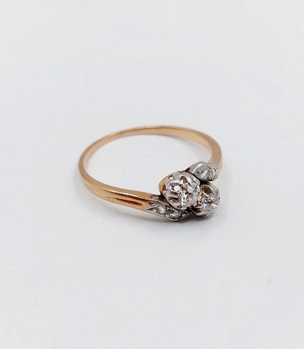 Bague toi et moi or rose, diamants taille ancienne (circa 1900) 58 Facettes A06235