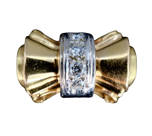 Bague 55 Bague modèle Tank d'époque 1940/50 deux ors diamants 58 Facettes