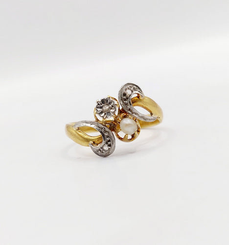 Bague 52 Bague toi et moi antique or 18k diamant taille rose et perle (circa 1900) art nouveau 58 Facettes A05423