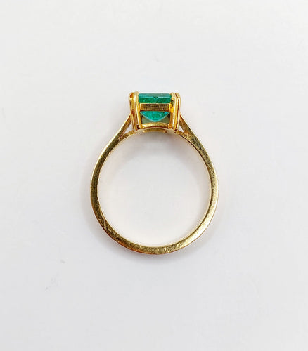 Bague 52.5 Bague solitaire Art déco en or 18k et émeraude 1,20 carat vintage 58 Facettes A06510