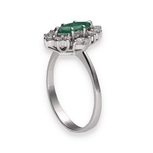 Bague 53 Bague Marguerite Émeraude Marquise Diamants 58 Facettes