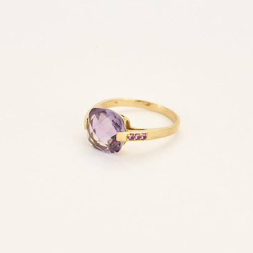 Bague 56.5 Bague en or jaune, améthyste, saphirs rose 58 Facettes CLA0433
