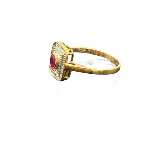 Bague 55 Bague style Art Déco or, rubis, diamants taille rose 58 Facettes