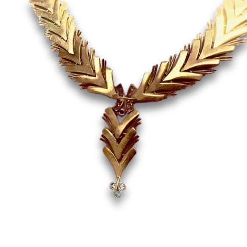 Collier GARGANTILLA DISEÑO RETRO ESPIGA de ORO 18 kts con DIAMANTES 58 Facettes A2653