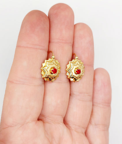 Dormeuses antique or rose 18k étoile et pierres rouges (circa 1900) 58 Facettes A05839