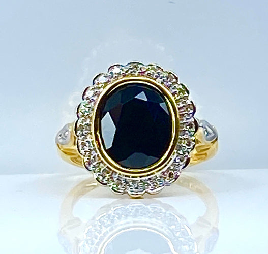 Bague 53 Bague marguerite en or jaune 18 carats, saphir et diamants 58 Facettes AB530