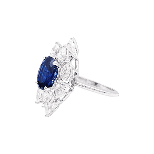 Bague 51.5 Bague navette or blanc, saphir et diamants 58 Facettes 34508