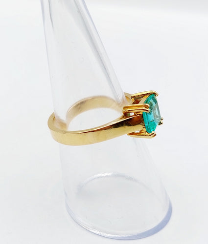 Bague 52.5 Bague solitaire Art déco en or 18k et émeraude 1,20 carat vintage 58 Facettes A06510