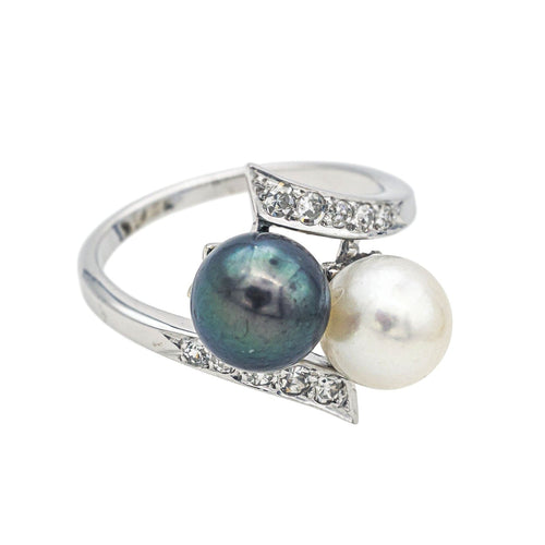 Bague 51 Bague  Toi et moi  Or blanc Perle, Diamant 58 Facettes 4049090CN
