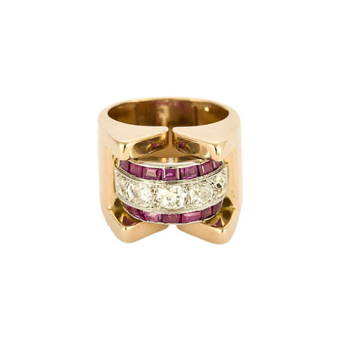 Bague 54 Bague Tank Or jaune diamants et rubis 58 Facettes B240548