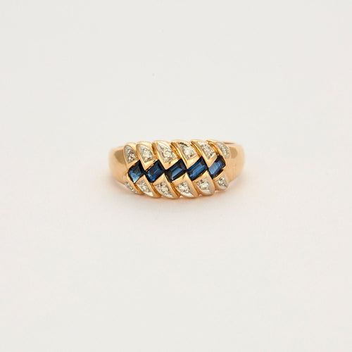 Bague Bague motif tresse en or jaune, saphir et diamants 58 Facettes LP775/13