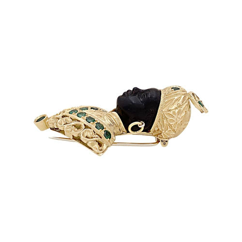 Broche Broche G.NARDI, "Moretto", or jaune, émeraudes, ébène. 58 Facettes 34877