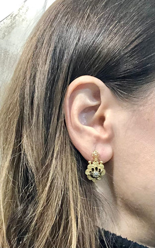 Boucles d'oreilles Boucles d'oreilles anciennes or jaune diamants et perles 58 Facettes