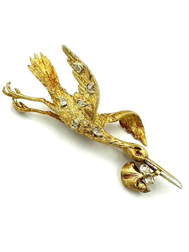 Broche Broche vintage or jaune 18K diamants 58 Facettes