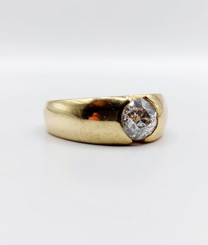 Bague 57.5 Bague jonc dôme en or 18k et diamant taille ancienne 1,10 carat 58 Facettes A06531