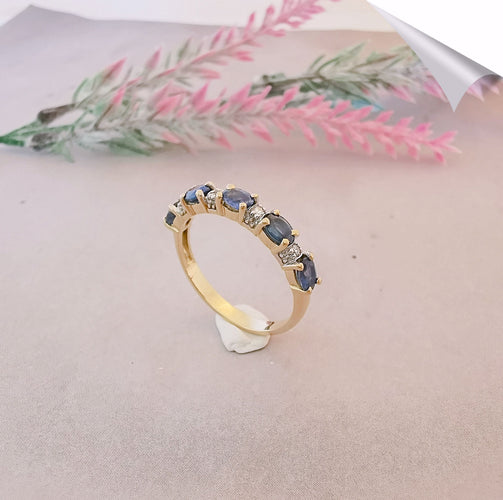 Bague 56.5 Bague Demi Alliance Saphirs Diamants Or 18 K 58 Facettes AA 1501