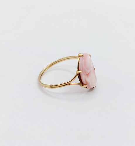 Bague 55 Bague antique or jaune, camée coquille rose à la jeune fille 58 Facettes A05233