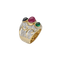 Bague Bague en or jaune 18 Cts avec saphir, rubis, émeraude et diamants vers 1990. T49 58 Facettes