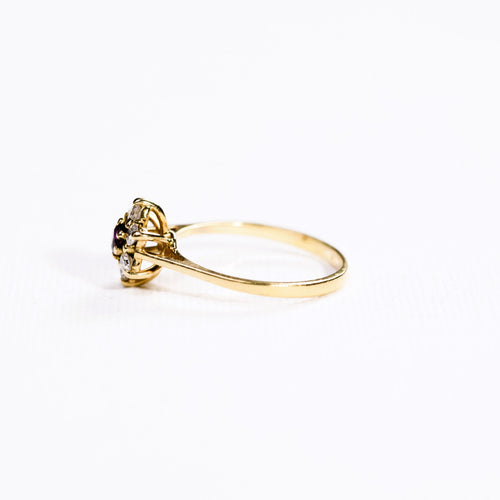Bague 54 Bague marguerite rubis et diamants en or jaune 58 Facettes LMB-282