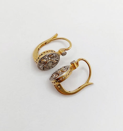 Boucles d'oreilles Dormeuses cible art déco or jaune et platine, diamants 58 Facettes A05769