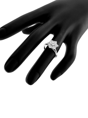 Bague 49 Bague marguerite en or blanc certifiée HRD avec diamants naturels de 1,10 carat 58 Facettes