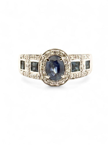 Bague 56 Bague en or blanc saphir et diamants 58 Facettes