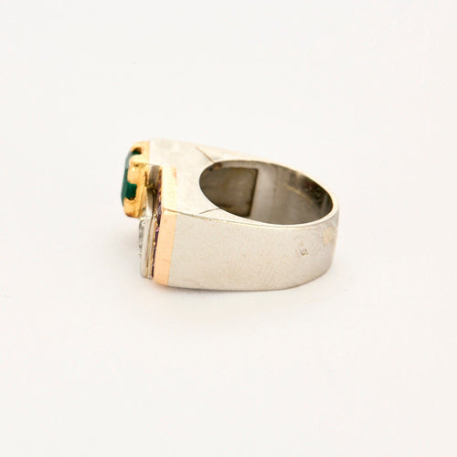 Bague 47.5 Bague Tank platine, or jaune, rubis, émeraude et diamants 58 Facettes 250212