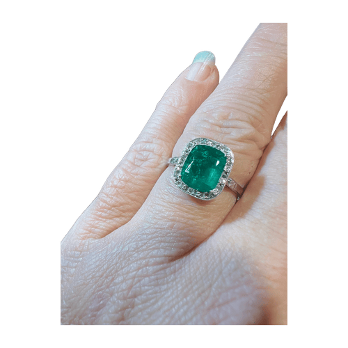 Bague 53 Bague Art Déco Émeraude 1.60 ct diamants 58 Facettes