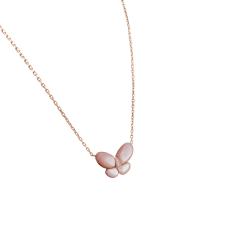 Collier Collier pendentif papillon en or rose, nacre et diamants 58 Facettes 34390