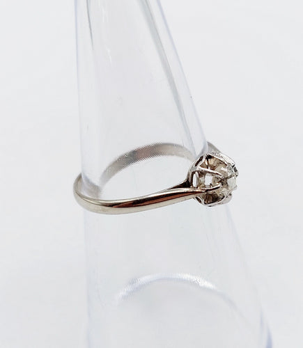 Bague 53 Bague solitaire Art Déco or blanc et platine, diamant taille ancienne 58 Facettes A05635