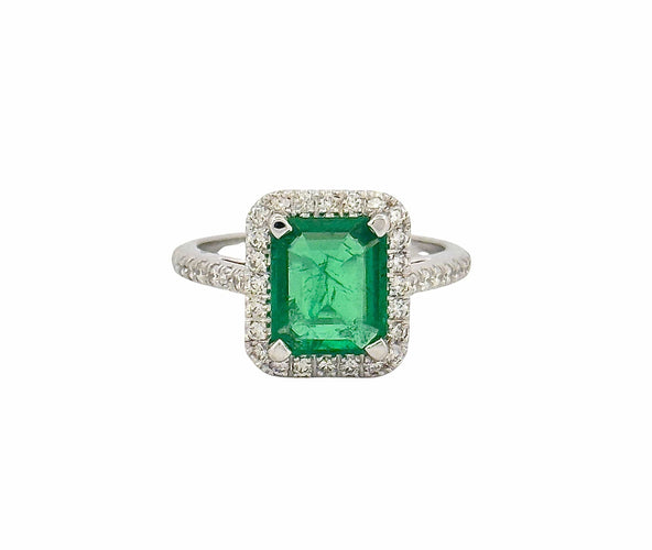 Bague 52 Bague haute joaillerie or blanc émeraude et diamants 58 Facettes