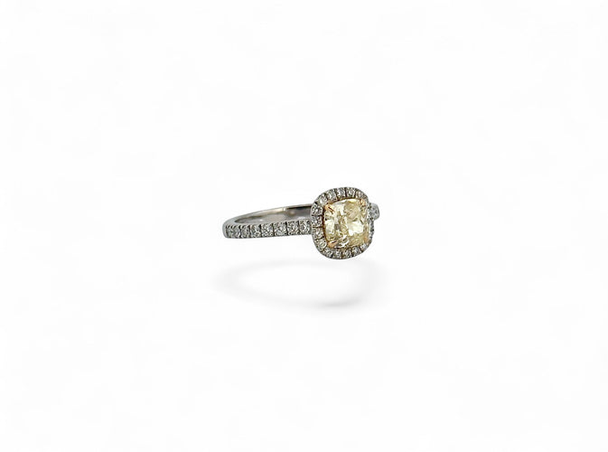 Bague 52 Solitaire diamant jaune fancy light yellow en or blanc 58 Facettes