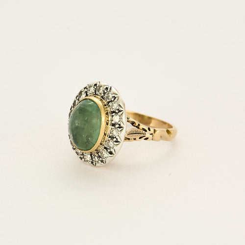 Bague 56 Bague pompadour en or jaune, émeraude et diamants 58 Facettes MB1