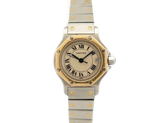 Montre vintage montre CARTIER santos octogonale 187903 or & acier 25 mm quartz 58 Facettes 266861