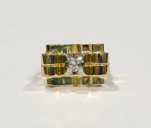 Bague 62 Bague Tank or jaune et diamant 58 Facettes