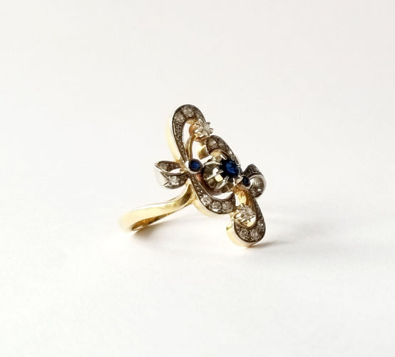 Bague Bague or jaune 18k - Saphir et diamants 58 Facettes