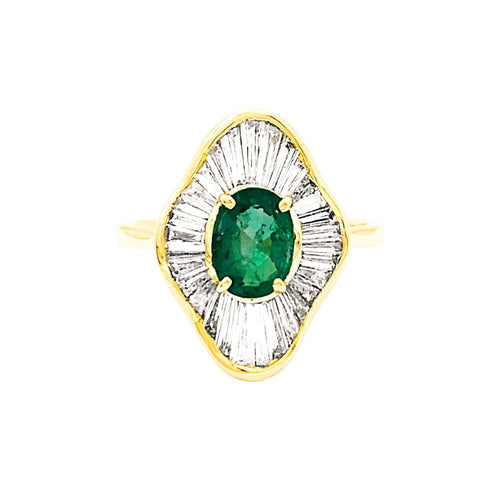 Bague 52 Bague "Jupe", or jaune, diamants, émeraude. 58 Facettes 35221