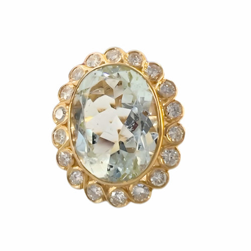 Bague 54 Bague au design contemporain, design classique en or 18 carats avec diamants et aigue-marine. Pièce française (Bordeau). 58 Facettes Q218A
