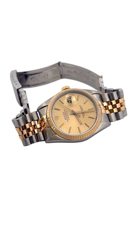 Montre Rolex vintage oyster perpetual date just en or et acier full set 58 Facettes
