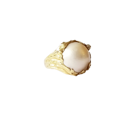 Bague 53 Bague or jaune 18k - Perle Mabé et diamant 58 Facettes