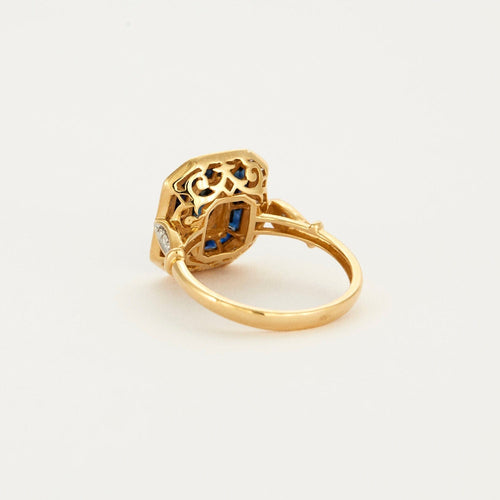 Bague 56 Bague style art déco saphirs, diamants or jaune 58 Facettes 1