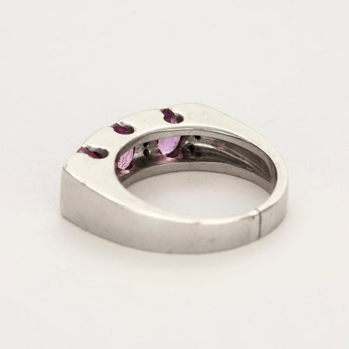 Bague 56 Bague jonc or blanc, saphirs roses et diamants 58 Facettes GU177