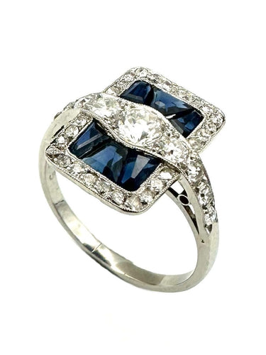 Bague 54 Bague Art-Déco en platine, saphirs calibrés et diamants 58 Facettes