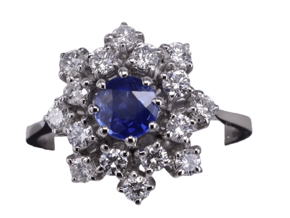 Bague 53 Bague ronde Saphir Bleu Royal et Diamants en or blanc 58 Facettes BA-533