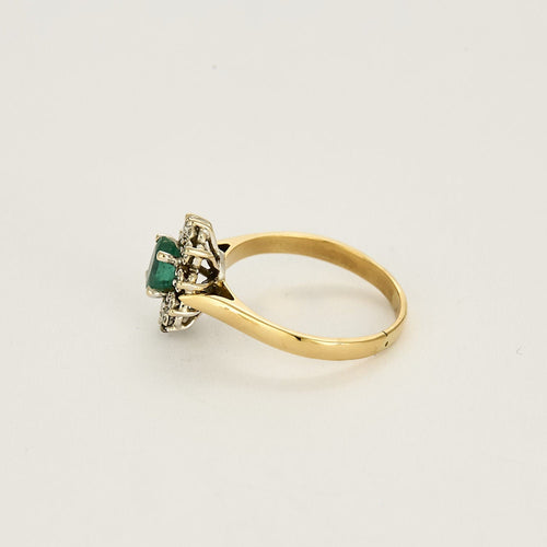 Bague 52 Bague marguerite en or jaune, or blanc, émeraude et diamants 58 Facettes CEC0442