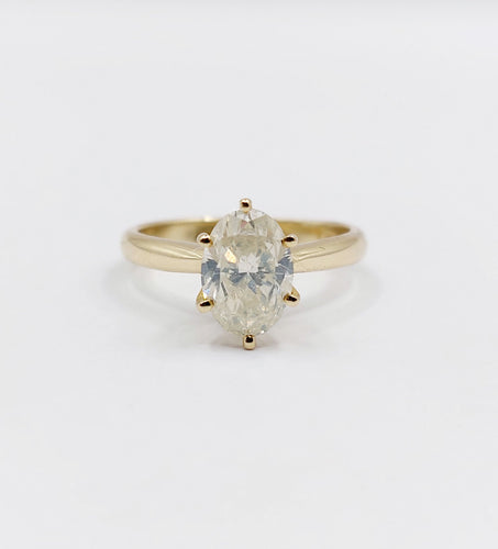 Bague 52 Bague solitaire or 14k ornée d'un diamant de 1,51 carats taille ovale Couleur J-K pureté SI2 avec certificat GWLAB 58 Facettes A03789