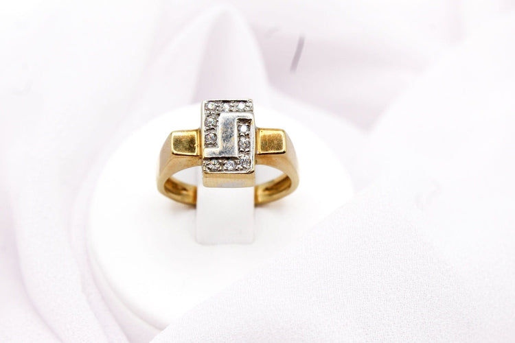 Bague Bague rectangulaire pavée de 11 diamants en or jaune et or blanc 58 Facettes 240043