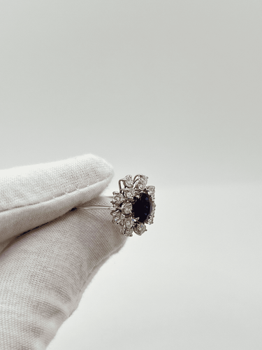 Bague 55 Bague marguerite or blanc, saphir, diamants 58 Facettes 00032901