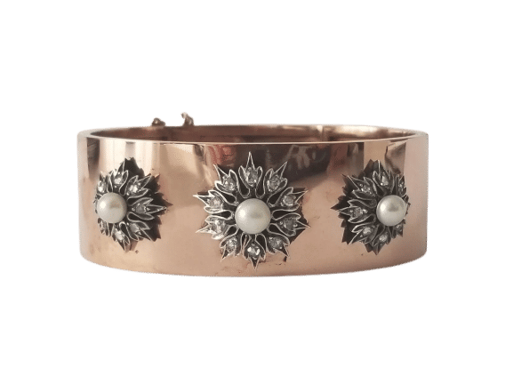 Bracelet Bracelet ancien or rose, perles et diamants anciens 58 Facettes