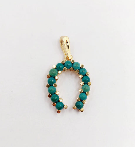 Pendentif Pendentif fer à cheval vintage or 18k billes de malachites 58 Facettes A06192